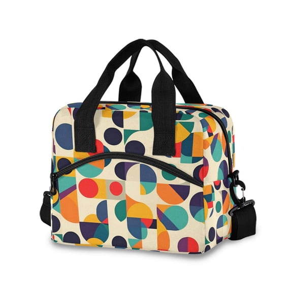 FORMRS Reusable Lunch Bag for Work School Leakproof Insulated Cooler with Adjustable Shoulder Strap, Green Geometric