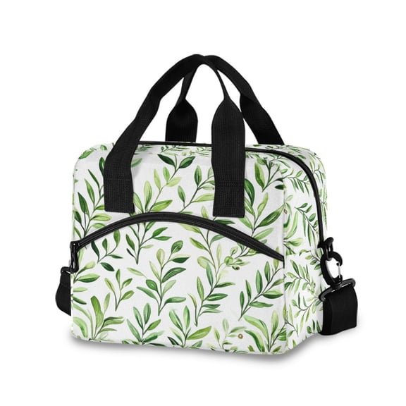 FORMRS Reusable Lunch Bag for Work School Leakproof Insulated Cooler with Adjustable Shoulder Strap, Green Leafy Pattern