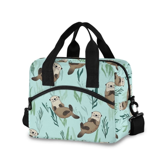 FORMRS Reusable Lunch Bag for Work School Leakproof Insulated Cooler with Adjustable Shoulder Strap, Green Otters Pattern