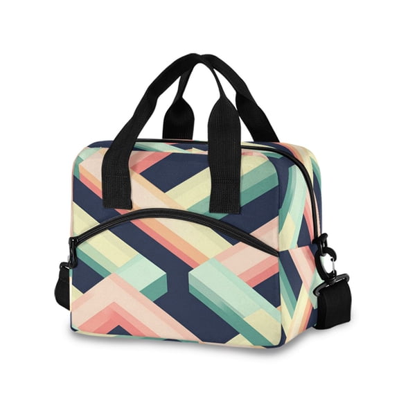 FORMRS Reusable Lunch Bag for Work School Leakproof Insulated Cooler with Adjustable Shoulder Strap, Green Stripes