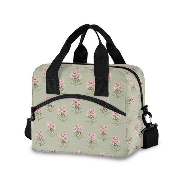 FORMRS Reusable Lunch Bag for Work School Leakproof Insulated Cooler with Adjustable Shoulder Strap, Green Wildflowers Pattern