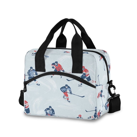 FORMRS Reusable Lunch Bag for Work School Leakproof Insulated Cooler with Adjustable Shoulder Strap, Hockey Action Zone