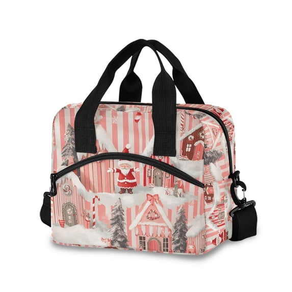 FORMRS Reusable Lunch Bag for Work School Leakproof Insulated Cooler with Adjustable Shoulder Strap, Light Pink Gingerbread Houses