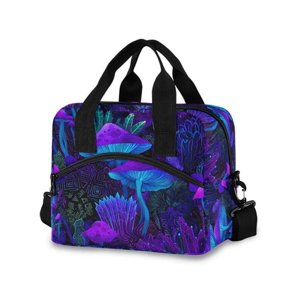 FORMRS Reusable Lunch Bag for Work School Leakproof Insulated Cooler with Adjustable Shoulder Strap, Night Mushrooms Pattern