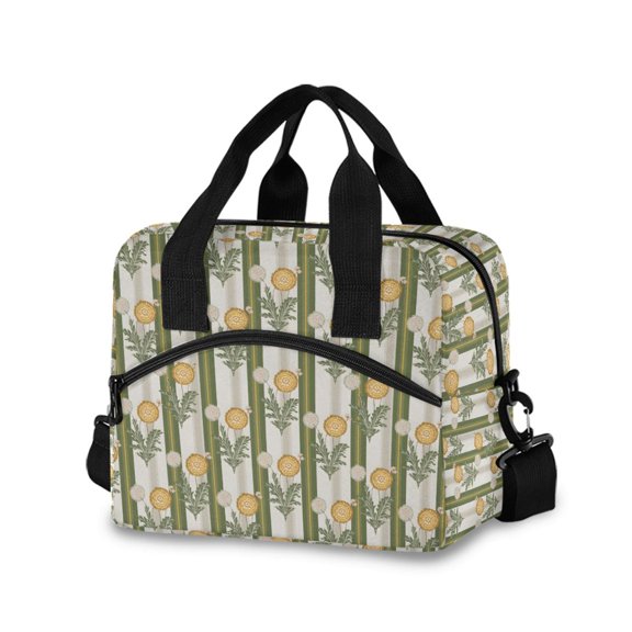 FORMRS Reusable Lunch Bag for Work School Leakproof Insulated Cooler with Adjustable Shoulder Strap, Olive Green Flowers