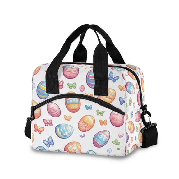 FORMRS Reusable Lunch Bag for Work School Leakproof Insulated Cooler with Adjustable Shoulder Strap, Pastel Easter Pattern