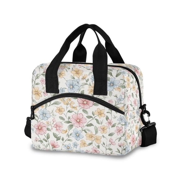 FORMRS Reusable Lunch Bag for Work School Leakproof Insulated Cooler with Adjustable Shoulder Strap, Pastel Floral Pattern