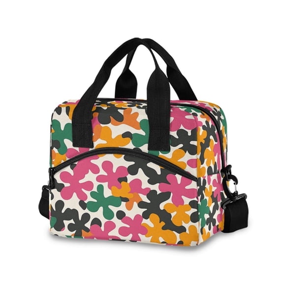 FORMRS Reusable Lunch Bag for Work School Leakproof Insulated Cooler with Adjustable Shoulder Strap, Pink Floral Blooms