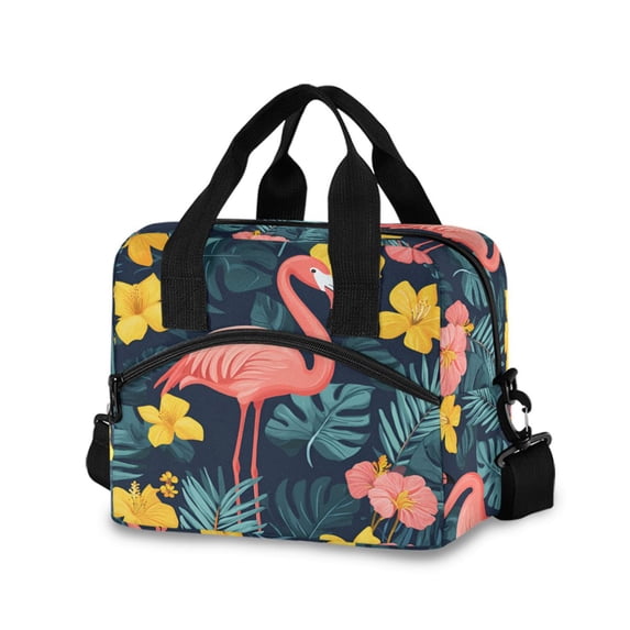 FORMRS Reusable Lunch Bag for Work School Leakproof Insulated Cooler with Adjustable Shoulder Strap, Pink Floral Flamingo