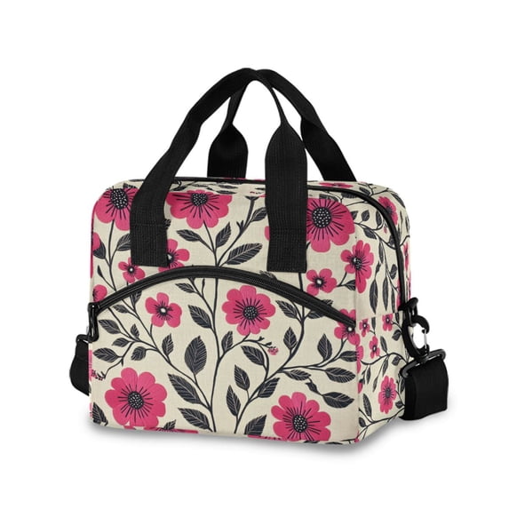 FORMRS Reusable Lunch Bag for Work School Leakproof Insulated Cooler with Adjustable Shoulder Strap, Pink Flowers