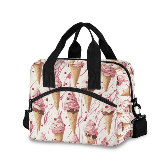 FORMRS Reusable Lunch Bag for Work School Leakproof Insulated Cooler with Adjustable Shoulder Strap, Pink Ice Cream Pattern