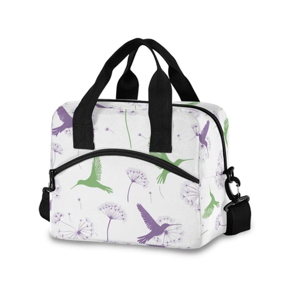 FORMRS Reusable Lunch Bag for Work School Leakproof Insulated Cooler with Adjustable Shoulder Strap, Purple Birds