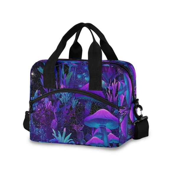 FORMRS Reusable Lunch Bag for Work School Leakproof Insulated Cooler with Adjustable Shoulder Strap, Purple Mushrooms Pattern