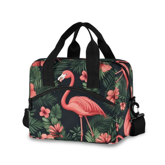 FORMRS Reusable Lunch Bag for Work School Leakproof Insulated Cooler with Adjustable Shoulder Strap, Red Flamingo Pattern