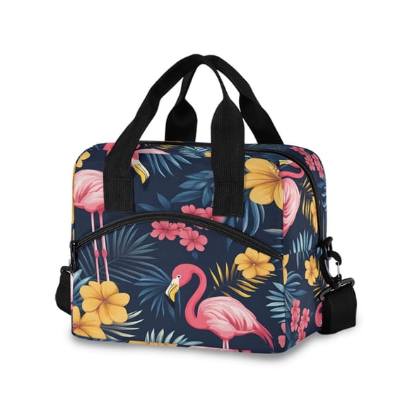 FORMRS Reusable Lunch Bag for Work School Leakproof Insulated Cooler with Adjustable Shoulder Strap, Red Floral Flamingo