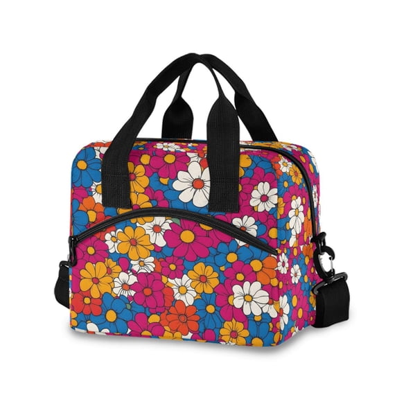 FORMRS Reusable Lunch Bag for Work School Leakproof Insulated Cooler with Adjustable Shoulder Strap, Red Whimsical Floral