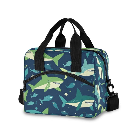 FORMRS Reusable Lunch Bag for Work School Leakproof Insulated Cooler with Adjustable Shoulder Strap, Sharks Pattern