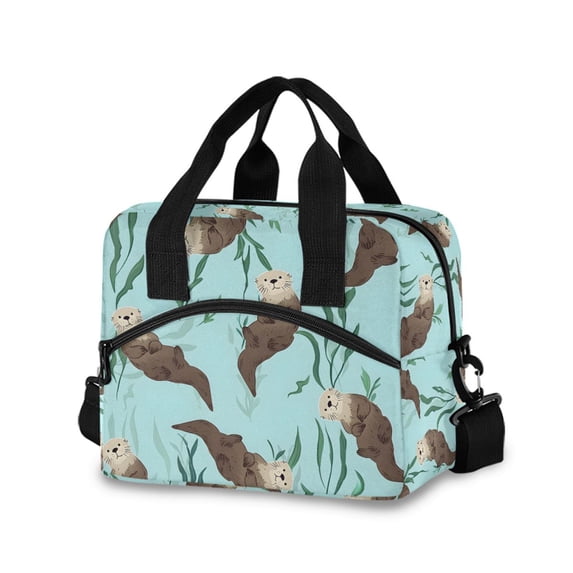 FORMRS Reusable Lunch Bag for Work School Leakproof Insulated Cooler with Adjustable Shoulder Strap, Swimming Otters Pattern