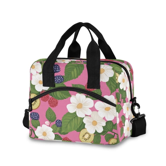 FORMRS Reusable Lunch Bag for Work School Leakproof Insulated Cooler with Adjustable Shoulder Strap, White Flowers