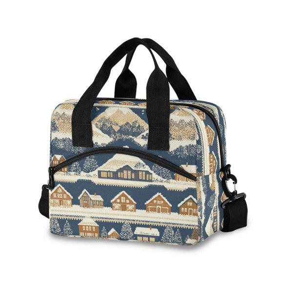 FORMRS Reusable Lunch Bag for Work School Leakproof Insulated Cooler with Adjustable Shoulder Strap, Winter Village