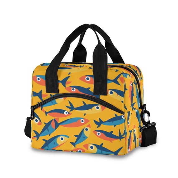 FORMRS Reusable Lunch Bag for Work School Leakproof Insulated Cooler with Adjustable Shoulder Strap, Yellow Sardines Pattern