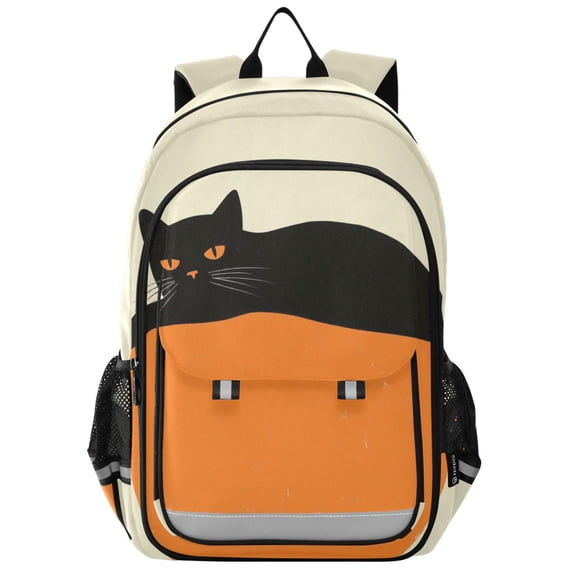 FORMRS School Backpack 17" Student Travel Bag with Laptop Compartment, Black Cat Orange Ball