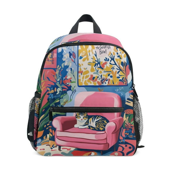 FORMRS School Backpack with Front Zippered Pocket 12" Student Travel Daypack, Art Cat