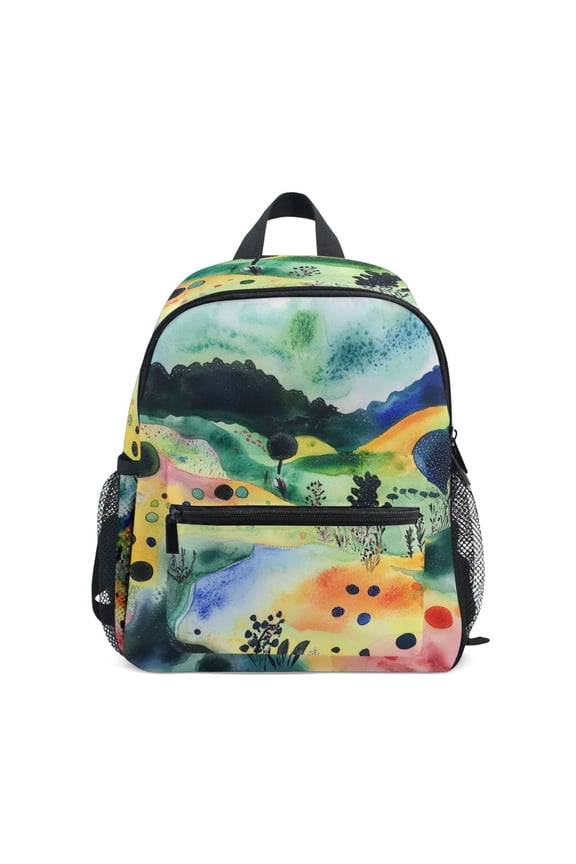 School Backpack with Front Zippered Pocket 12" Student Travel Daypack, Art Field