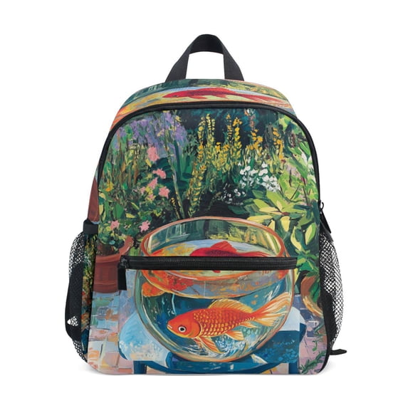 FORMRS School Backpack with Front Zippered Pocket 12" Student Travel Daypack, Art Goldfish Bowl