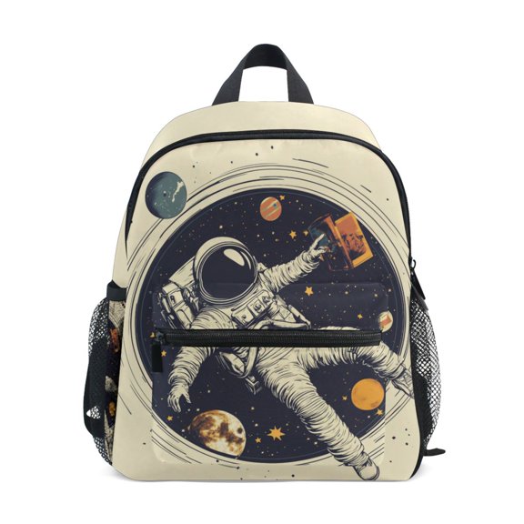 FORMRS School Backpack with Front Zippered Pocket 12" Student Travel Daypack, Astronaut Floating