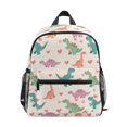 thumbnail image 1 of FORMRS Kids School Backpack with Front Zippered Pocket 12" Student Travel Daypack, Beige Cartoon DinosaurPattern, 1 of 6