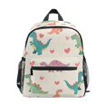 thumbnail image 1 of FORMRS School Backpack with Front Zippered Pocket 12" Elementary Student Travel Daypack, Beige Cartoon DinosaurPattern, 1 of 6