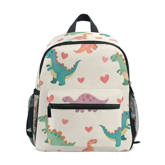FORMRS School Backpack with Front Zippered Pocket 12" Elementary Student Travel Daypack, Beige Cartoon DinosaurPattern