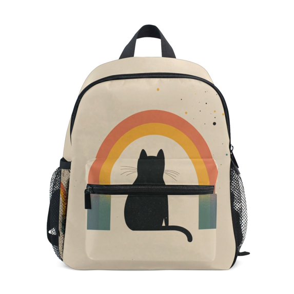 FORMRS School Backpack with Front Zippered Pocket 12" Student Travel Daypack, Beige Cat Rainbow