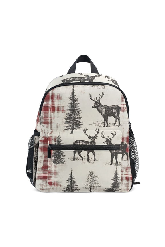 School Backpack with Front Zippered Pocket 12" Student Travel Daypack, Beige Deer