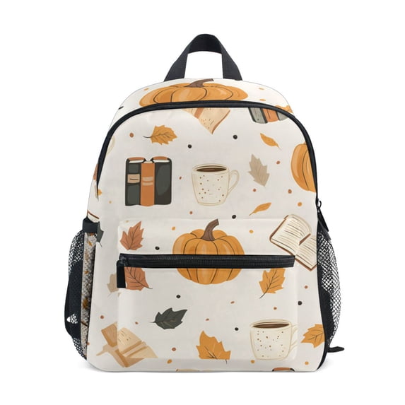 FORMRS School Backpack with Front Zippered Pocket 12" Student Travel Daypack, Beige Fall Pumpkin