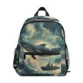 thumbnail image 1 of FORMRS School Backpack with Front Zippered Pocket 12" Student Travel Daypack, Beige Floating Whale, 1 of 6