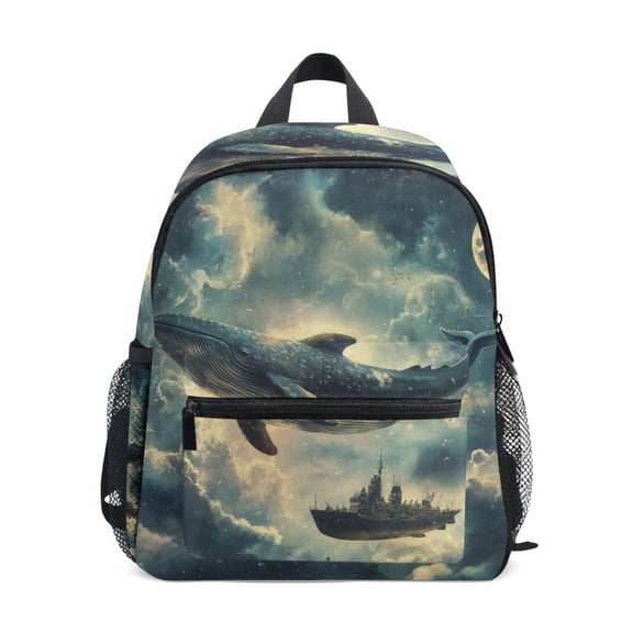 FORMRS School Backpack with Front Zippered Pocket 12" Student Travel Daypack, Beige Floating Whale