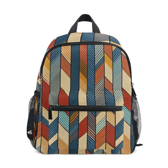 FORMRS School Backpack with Front Zippered Pocket 12" Student Travel Daypack, Beige Geometric