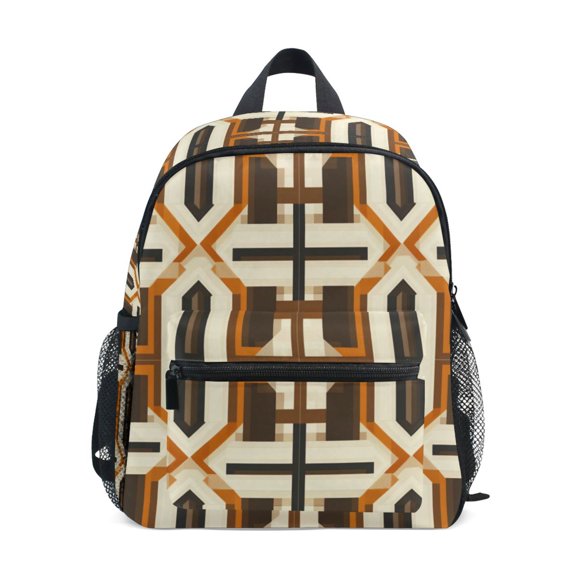 FORMRS School Backpack with Front Zippered Pocket 12" Student Travel Daypack, Beige Geometric