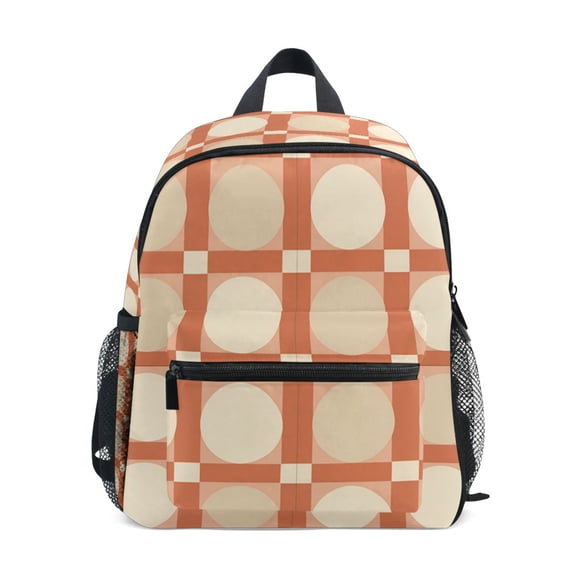 FORMRS School Backpack with Front Zippered Pocket 12" Student Travel Daypack, Beige Geometric
