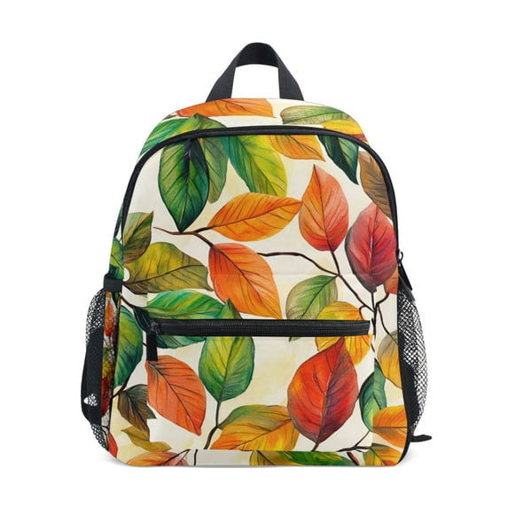FORMRS School Backpack with Front Zippered Pocket 12" Student Travel Daypack, Beige Leaves