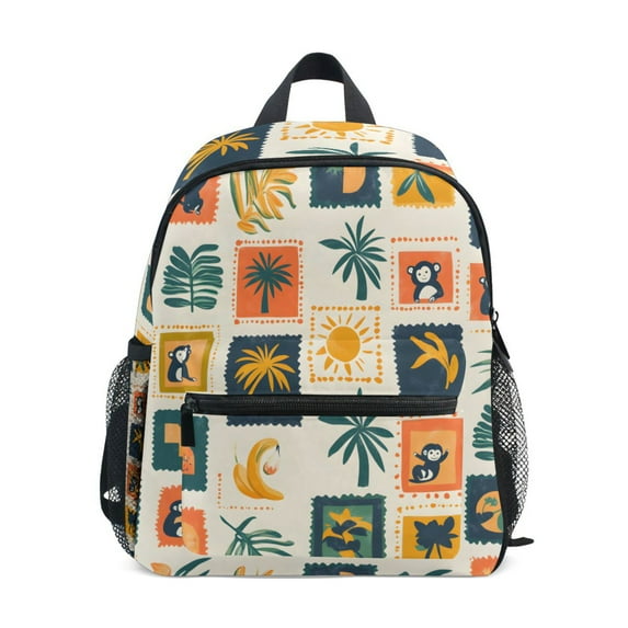 FORMRS School Backpack with Front Zippered Pocket 12" Student Travel Daypack, Beige Playful Stamp