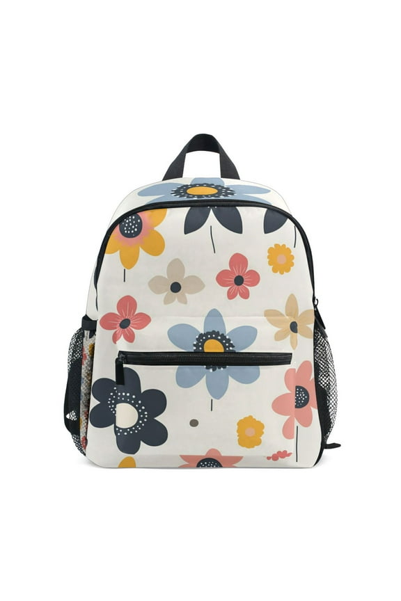 School Backpack with Front Zippered Pocket 12" Student Travel Daypack, Beige Retro Flower