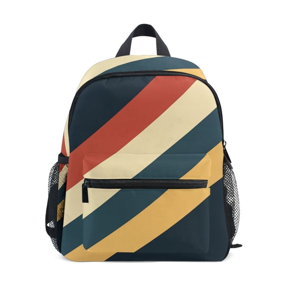 FORMRS Kids School Backpack with Front Zippered Pocket 12" Student Travel Daypack, Beige Stripes