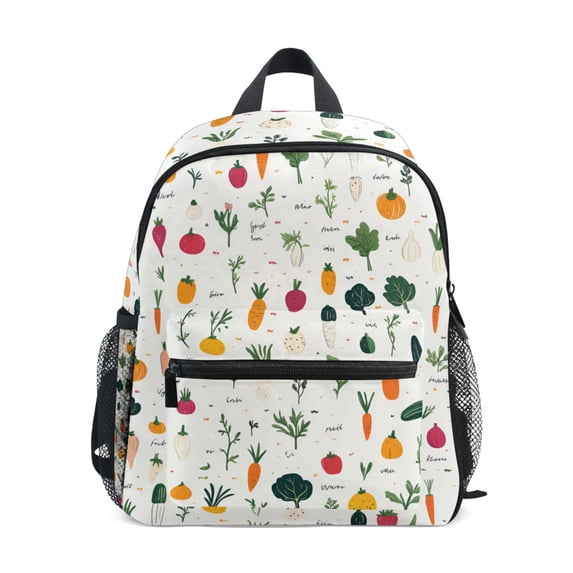 FORMRS School Backpack with Front Zippered Pocket 12" Elementary Student Travel Daypack, Beige Vegetables Pattern