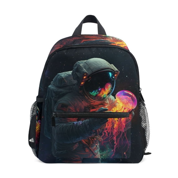 FORMRS Kids School Backpack with Front Zippered Pocket 12" Student Travel Daypack, Black Astronaut