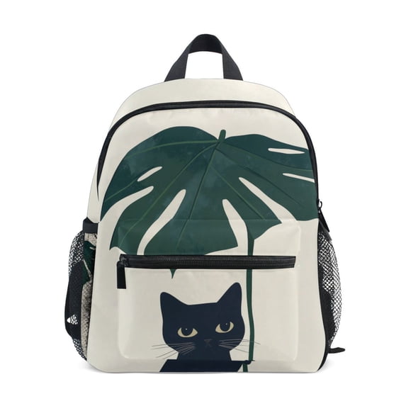 FORMRS School Backpack with Front Zippered Pocket 12" Student Travel Daypack, Black Cat Plants