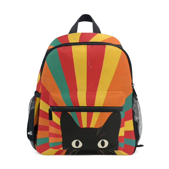 FORMRS School Backpack with Front Zippered Pocket 12" Student Travel Daypack, Black Cat