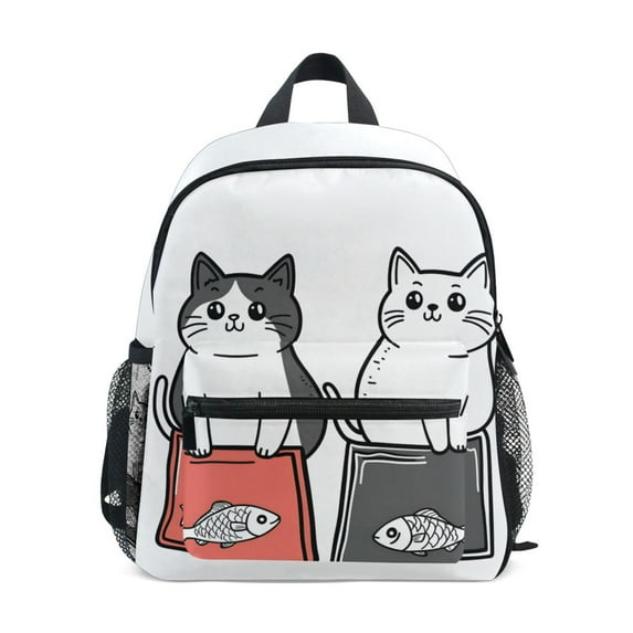 FORMRS Kids School Backpack with Front Zippered Pocket 12" Student Travel Daypack, Black Chubby Cat